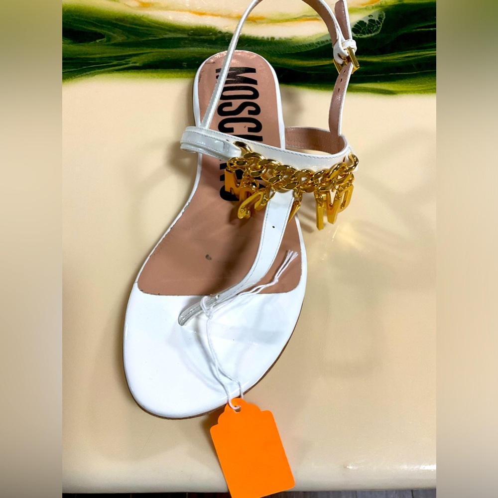 Moschino leather logo charm sandals